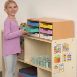 Really Good Stuff® Oak 6-Slot Mail Center With Bold Vibes Trays - 1 mail center, 6 trays