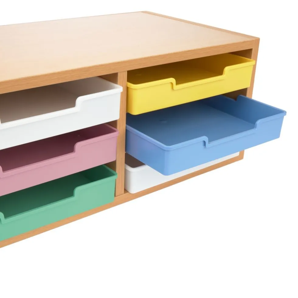 Really Good Stuff® Oak 6-Slot Mail Center With Bold Vibes Trays - 1 mail center, 6 trays