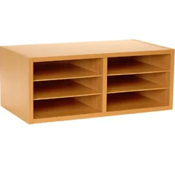 Really Good Stuff® Oak 6-Slot Mail Center With Trays Boho Colors - 1 mail center, 6 trays