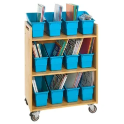 Really Good Stuff® Three Tier Shelf Storage with Blue Neon Durable Book & Binder Holders