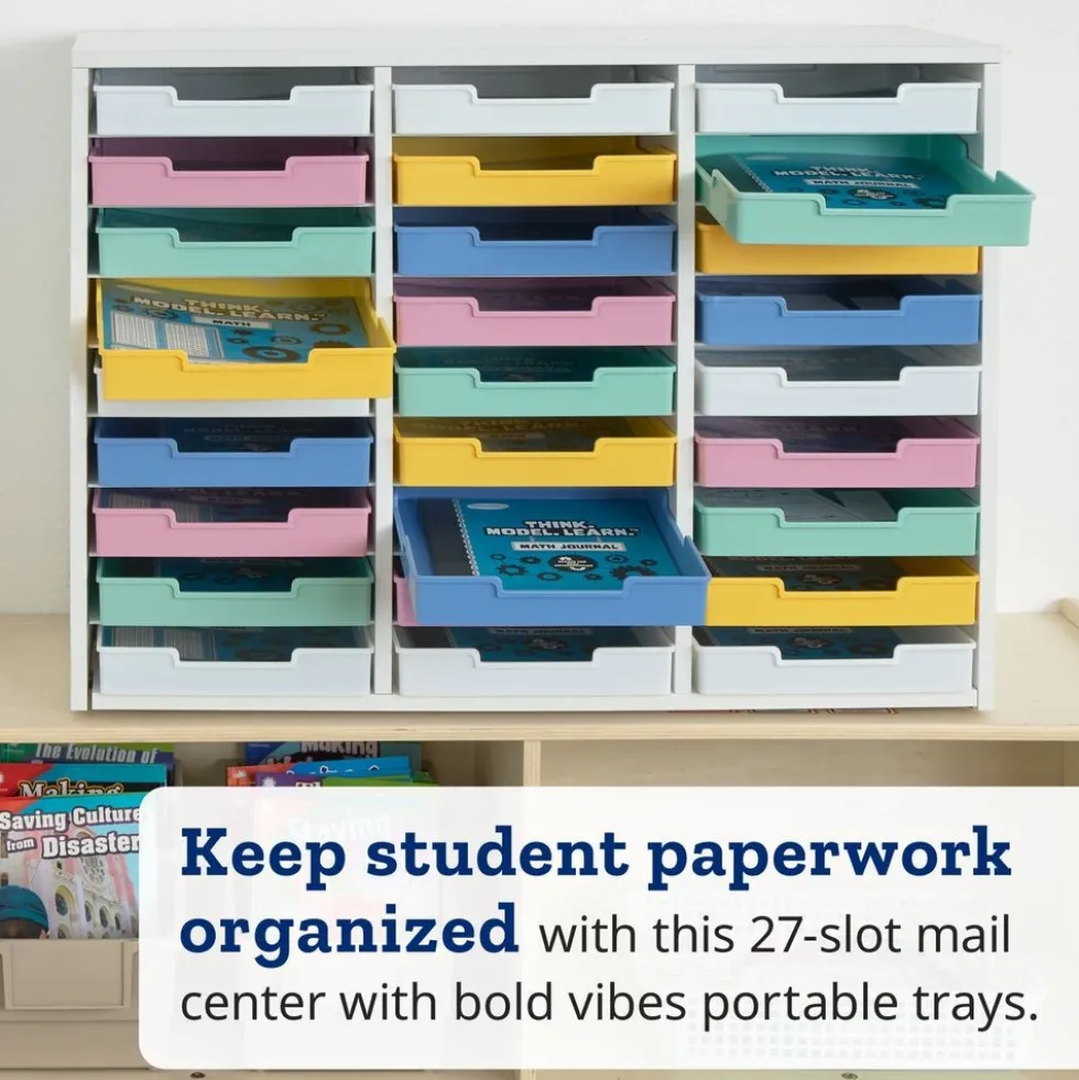 Really Good Stuff® White 27-Slot Mail Center With Bold Vibes Trays