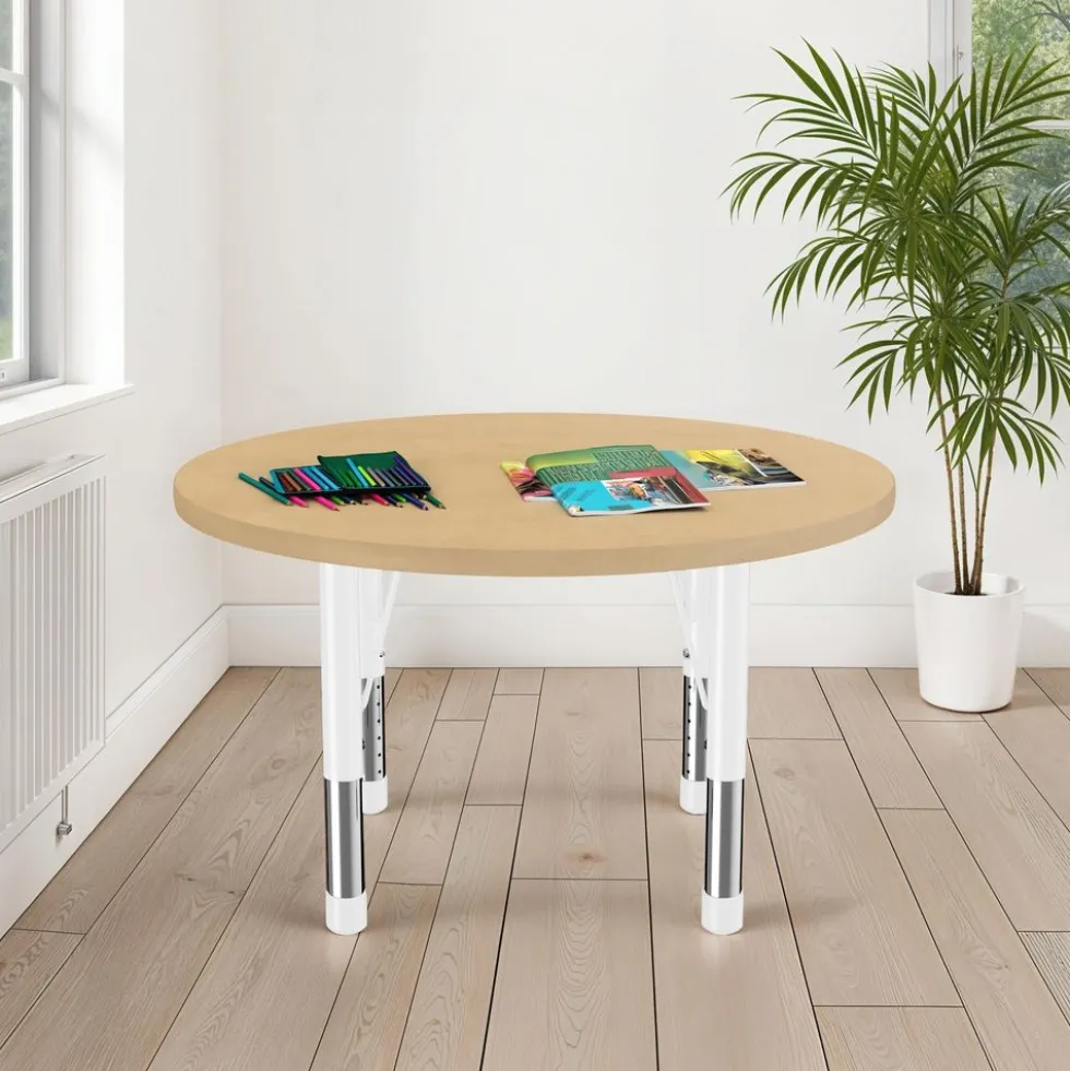 36" Round Activity Table with Adjustable Chunky Legs - Maple/White