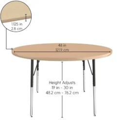 48" Round Activity Table with Adjustable Swivel Glide Legs - Sanddrift/Silver
