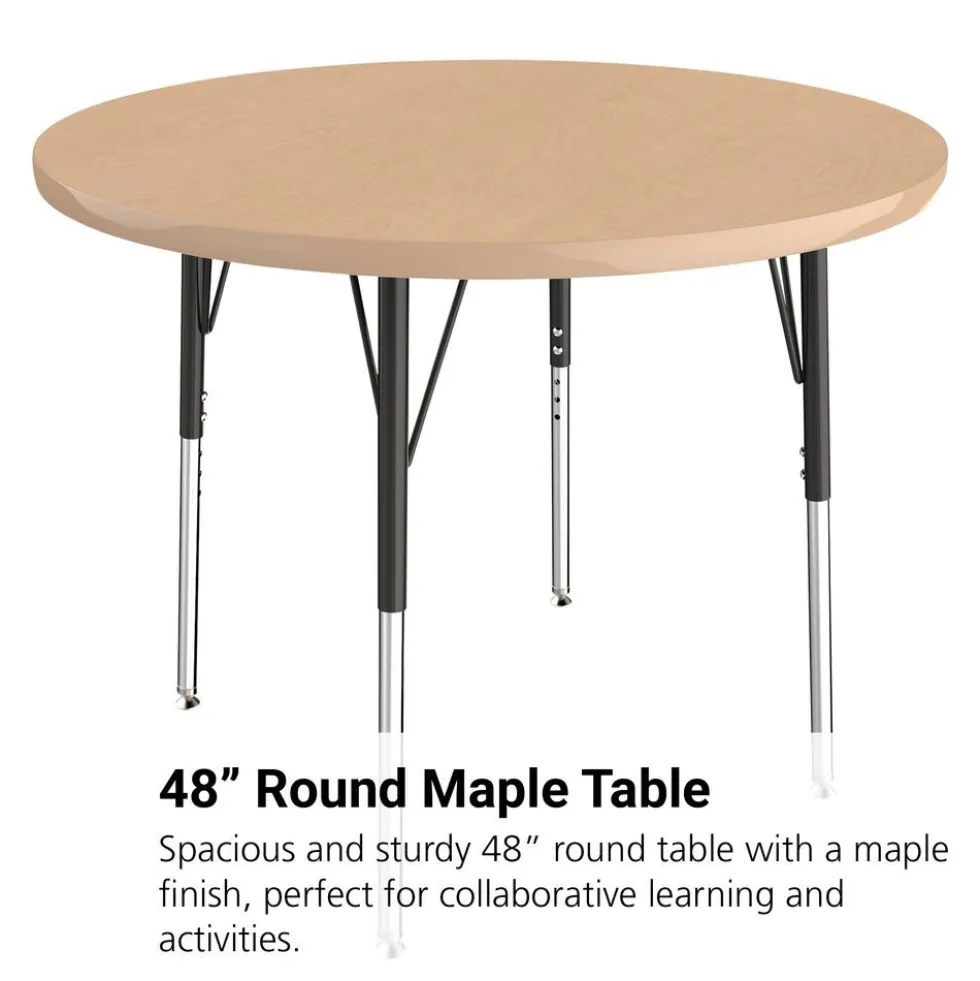 48" Round Activity Table with Adjustable Swivel Glide Legs - Maple/Maple