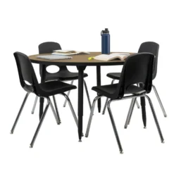 48" Round Table with Adjustable Tapered Legs - Pasadena Oak/Black