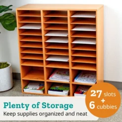 27-Slot Mail And Supplies Center With 6 Cubbies And Baskets - 6 Colors