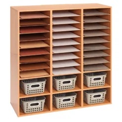27-Slot Mail & Supplies Center With 6 Cubbies - Oak