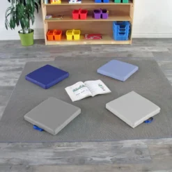 SoftScape 15" Square Floor Cushions, 4-Piece - Navy/Powder Blue