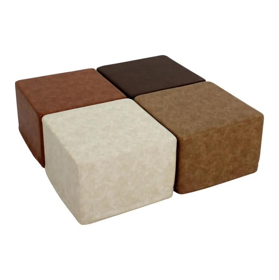 SoftScape 18" Square Ottoman 12" Height Distressed, 4-Piece - Distressed Assorted