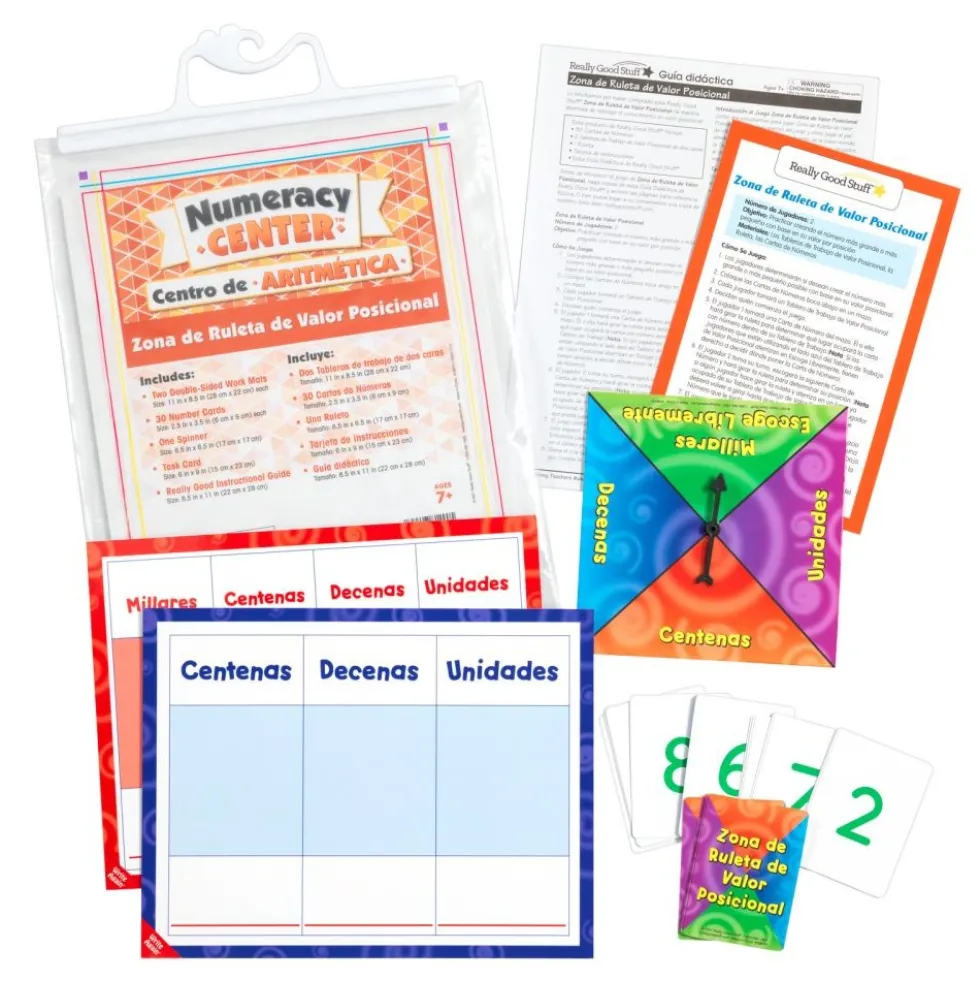 Spanish Place Value Spin Zone - Numeracy Center Grade 2+ (Centro de Aritmetica - Zona de Ruleta de Valor Posicional)
