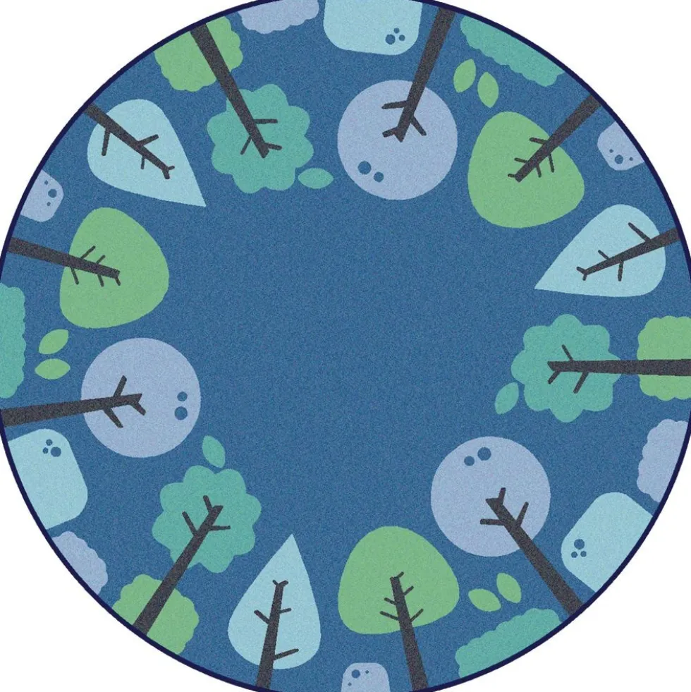 Tranquil Trees Blue 6' Round KIDSoft Premium Carpet