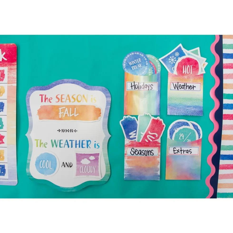 Watercolor Calendar Bulletin Board Set - 87 pcs