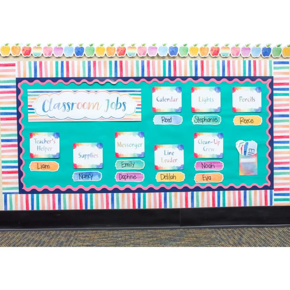 Watercolor Classroom Jobs Bulletin Board Set - 49 pcs