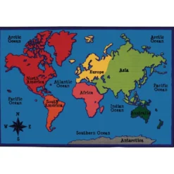 World Map 4' x 6' Rectangle Kids Value Carpet