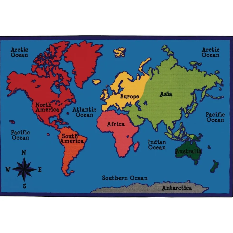 World Map 4' x 6' Rectangle Kids Value Carpet