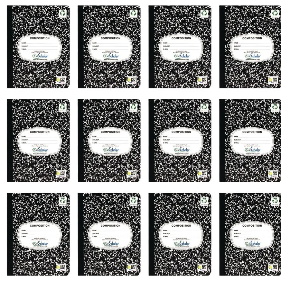 Writing Journal, 100 Sheets, Marble Black - Set of 12