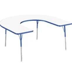 60" x 66" Horseshoe Dry-Erase Activity Table with Adjustable Swivel Glide Legs - White/Blue