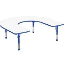 60" x 66" Horseshoe Dry-Erase Activity Table with Adjustable Chunky Legs - White/Blue