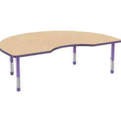 48" x 72" Kidney Activity Table with Adjustable Chunky Legs - Maple/Purple