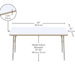30" x 60" Rectangle Dry-Erase Activity Table with Adjustable Swivel Glide Legs - White/Maple