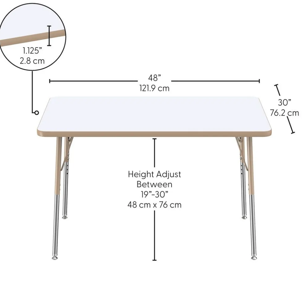 30" x 48" Rectangle Dry-Erase Activity Table with Adjustable Swivel Glide Legs - White/Maple
