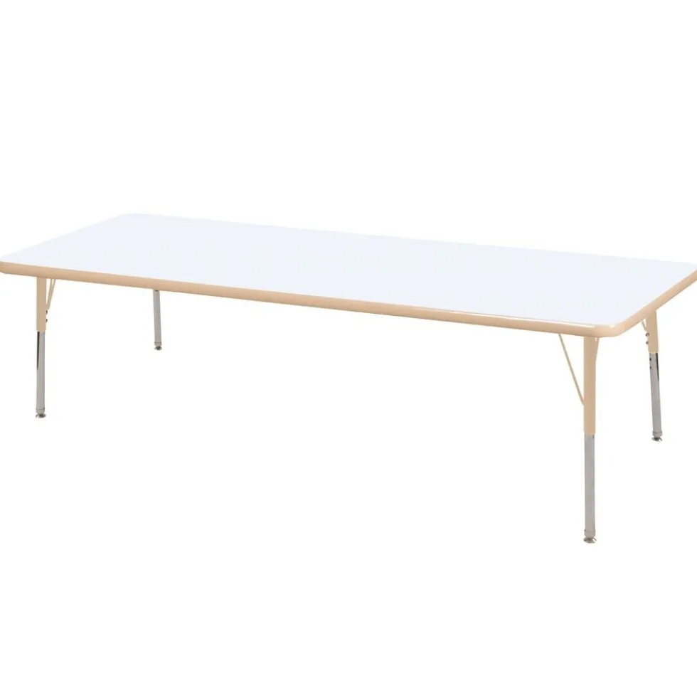30" x 72" Rectangle Dry-Erase Activity Table with Adjustable Swivel Glide Legs - White/Maple