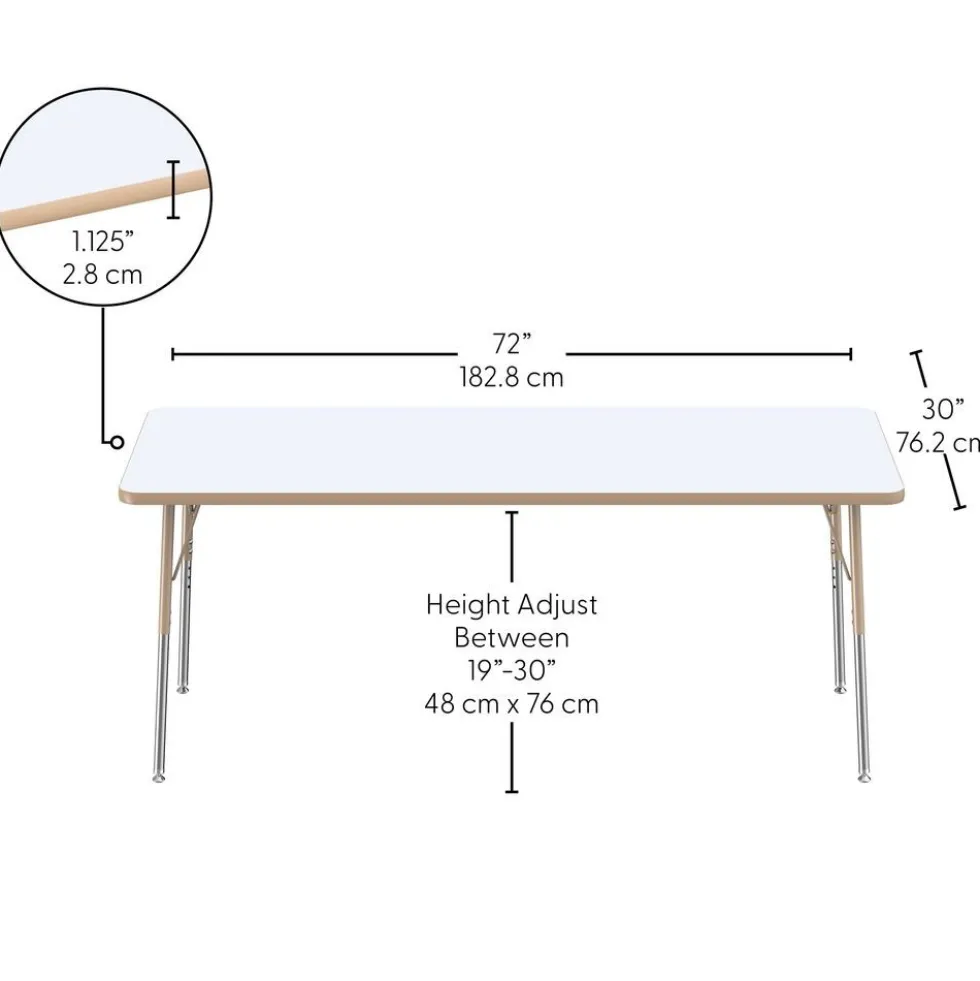 30" x 72" Rectangle Dry-Erase Activity Table with Adjustable Swivel Glide Legs - White/Maple