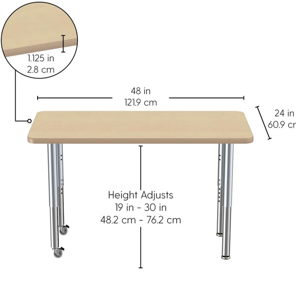 24" x 48" Rectangle La Madera Activity Table with Adjustable Super Legs - Light Gray Wood/Black