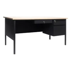 30x60 Right Side Single Pedestal Desk with 3 Locking Drawers, White Oak Top and Black Frame