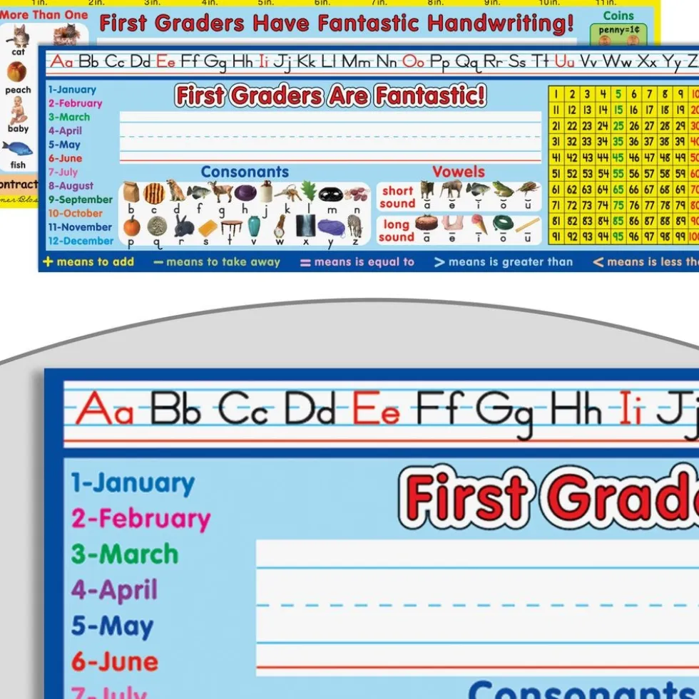 Zaner-Bloser First Grade Two-Sided Cardstock Desktop Helpers™ with Self-Adhesive Sleeves and Testing Inserts - Set Of 12